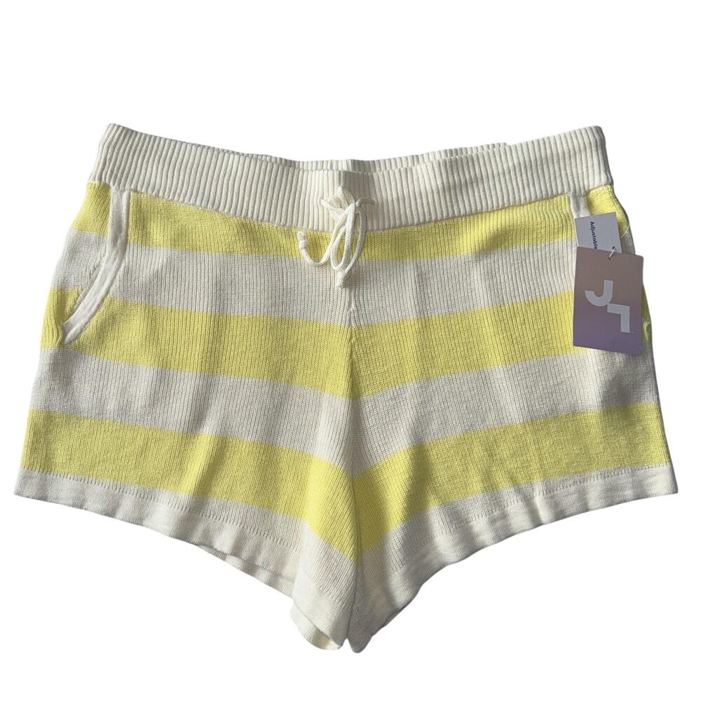 JOY LAB STRIPED MID RISE SHORTS WOMENS LARGE YELLOW WHITE DRAWSTRING NWT